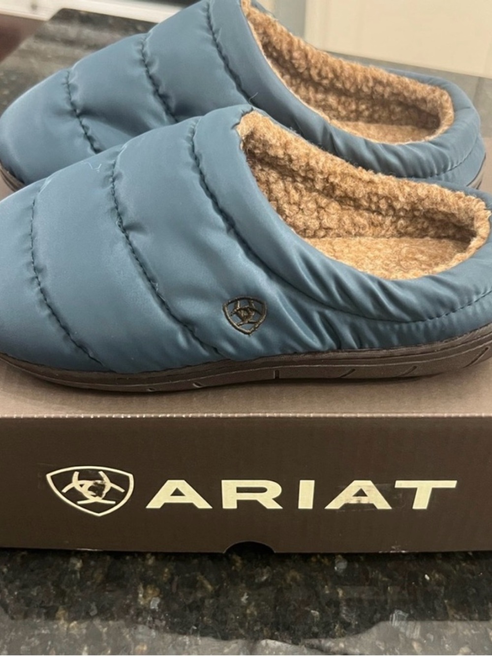 Ariat Quilted Slip-On Clog in Teal Blue with Tan Sherpa